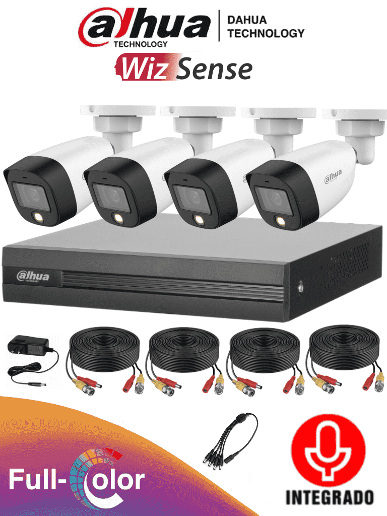 DAHUA FULLCOLORKIT-A - Kit de 4 Canales Full Color 2 MP con Audio y DVR Cooper-I WizSense. Incluye 4 cámaras Full Color 2 MP con micrófono integrado. Sistema de 4 canales más 1 IP y 4 SMD Plus. Incluye accesorios y búsqueda de humanos con IA. DAHUA FULLCOLORKIT-A - Kit de 4 Canales Full Color 2 MP con Audio y DVR Cooper-I WizSense. Incluye 4 cámaras Full Color 2 MP con micrófono integrado. Sistema de 4 canales más 1 IP y 4 SMD Plus. Incluye accesorios y búsqueda de humanos con IA.